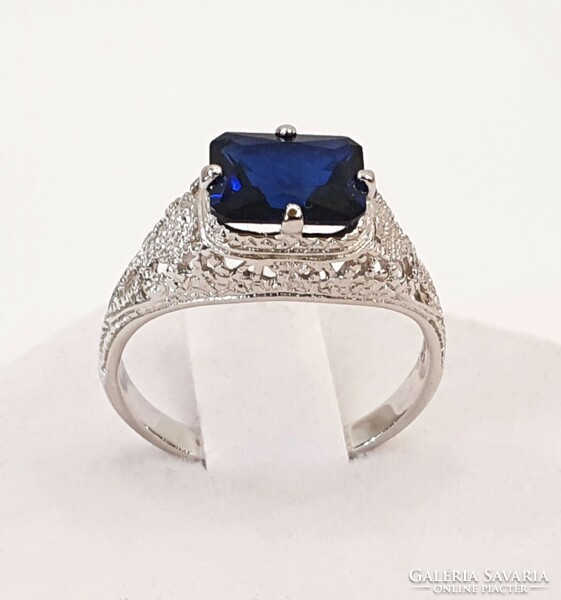 925 ezüst Gyűrű kék kristállyal