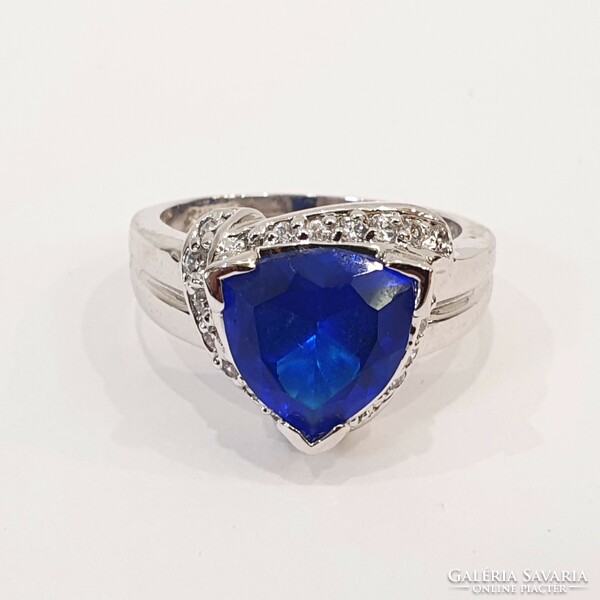 925 ezüst Gyűrű kék kristállyal