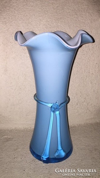 Dekoratív kék, kétrétegű üveg váza (8)