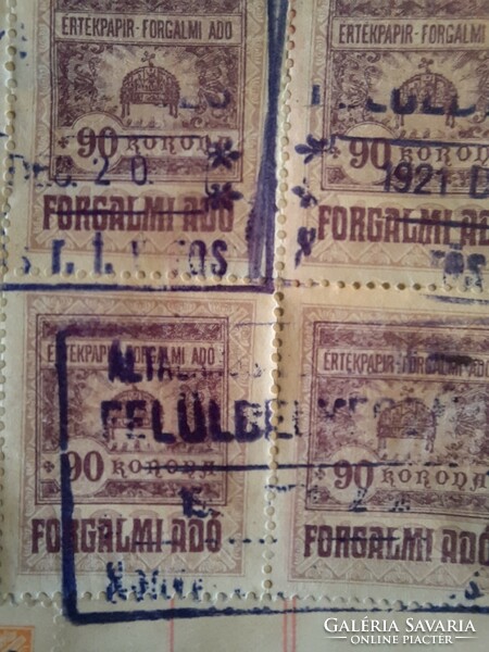 1921.Értékpapír forgalmi adó bélyegek.
