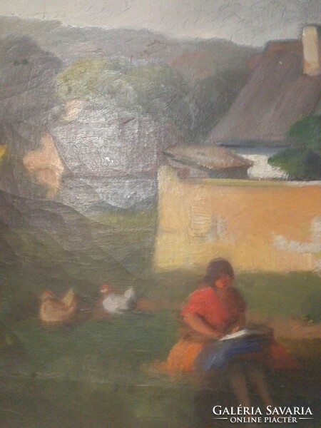 Polczer Lajos (1902-1968)  Tabáni részlet, 1928, gyönyörű nagyméretű olaj /vászon festmény