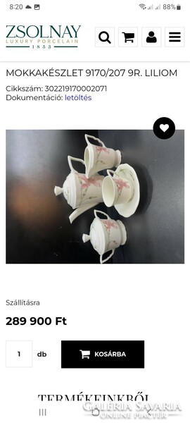 Zsolnay orchid pattern, elf ears, 6-person mocha / coffee set