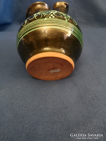 Glazed ceramic jug decorated with old folk motifs, 15 cm