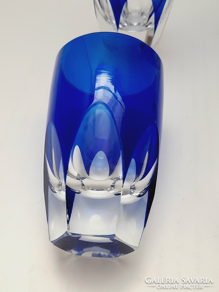 Régi kék Ajka üveg likőrös pohár készlet