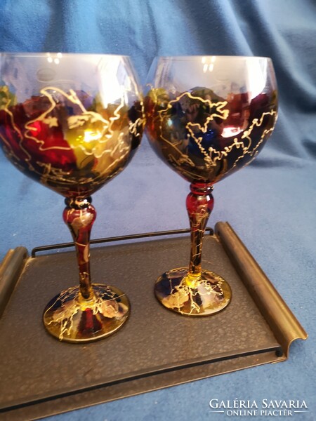 Mouth-blown euro glass variegated / abstract hand-painted wine glasses 2 pcs