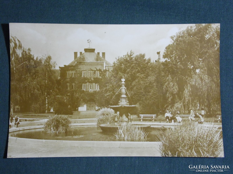 Postcard, Kaposvár, park detail, fountain, 1955