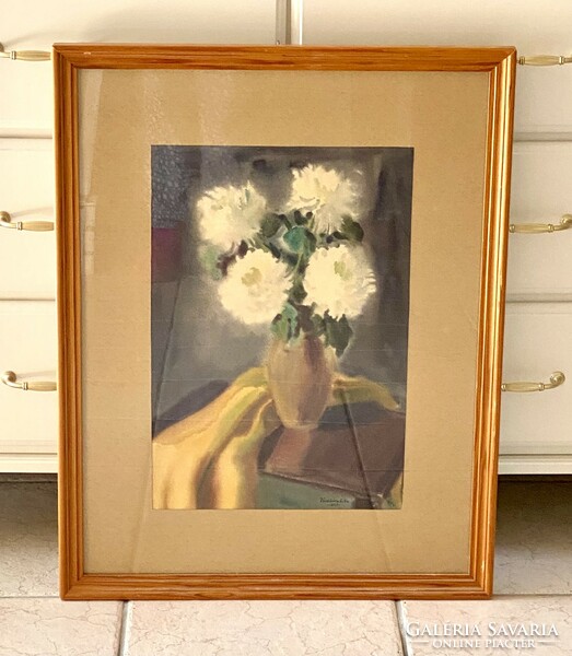 Pászkán Lilla 1967 Virágcsendélet csendélet akvarell  70x54,5 cm
