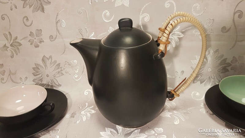 From HUF 1! Old, ebony black, colored inside, oriental 6-person ceramic tea set