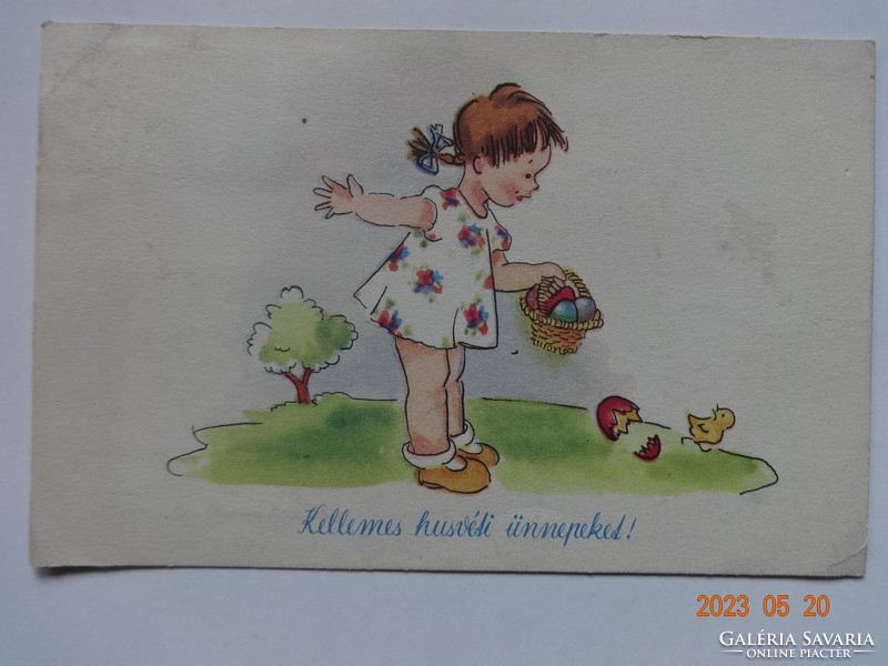 Old graphic Easter postcard - drawing by Éva Zombory
