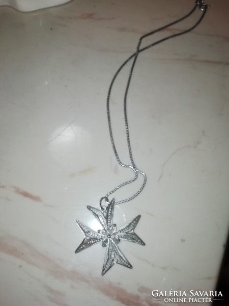 Antique silver necklace 39 cm long + pendant
