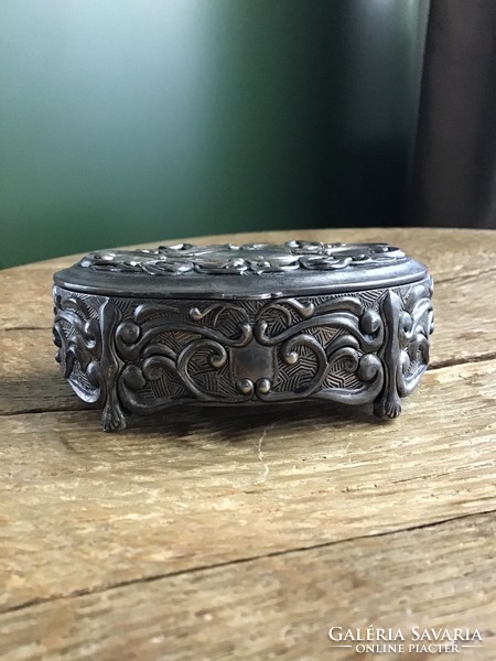 Old silver-plated metal jewelry box