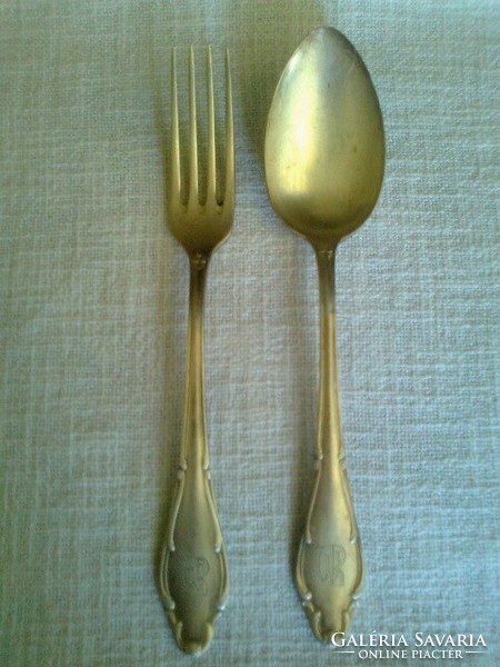 Marked - weller silber - spoon and fork set (two pieces) with wr mongram