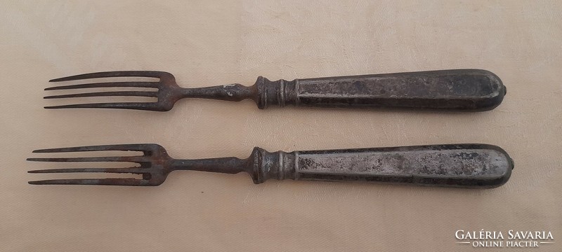 Iron fork with old 21.5cm silver handle 2 pieces in one