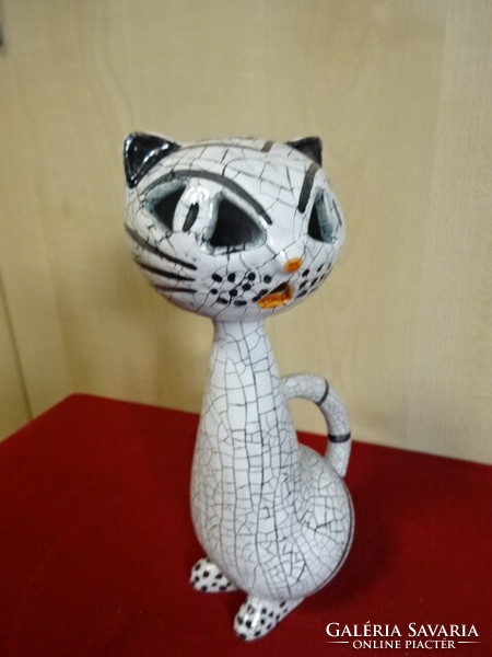Product of industrial artist, glazed ceramic cat, hand painted. Jokai.