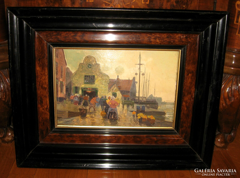 Wonderful, guaranteed original Caesar Herrer /1868-1919/ picture: harbor market