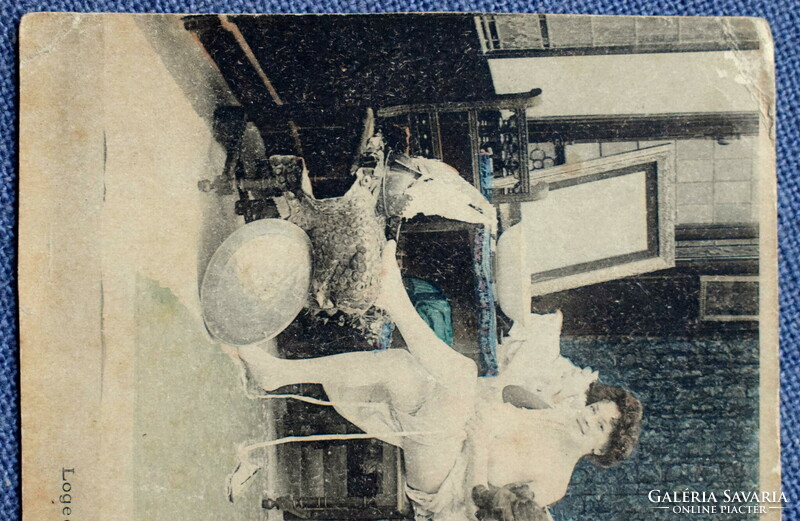 Antik pikáns fotó képeslap - ruhátlan hölgyek
