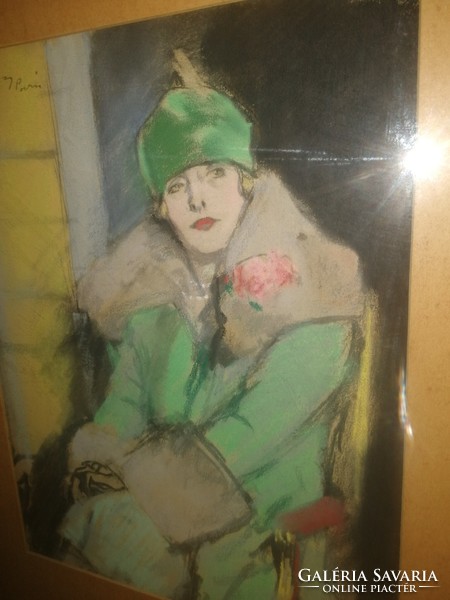 Miklós Vadasz (1884-1927): art-deco portrait of a lady, Paris, 1925. Beautiful, original work of art.