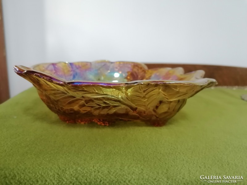 Iridescent glass table centerpiece with grape motif