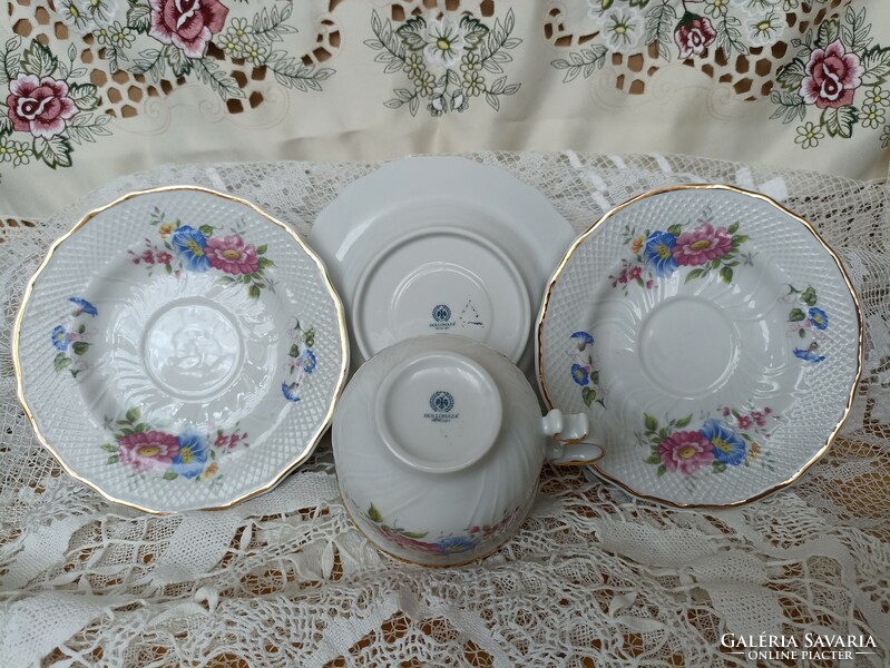 Raven house tea set with morning glory pattern in display case