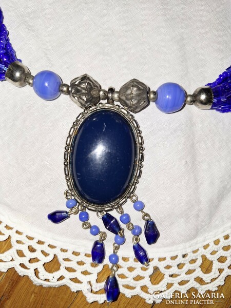 Vintage kék medálos nyaklánc