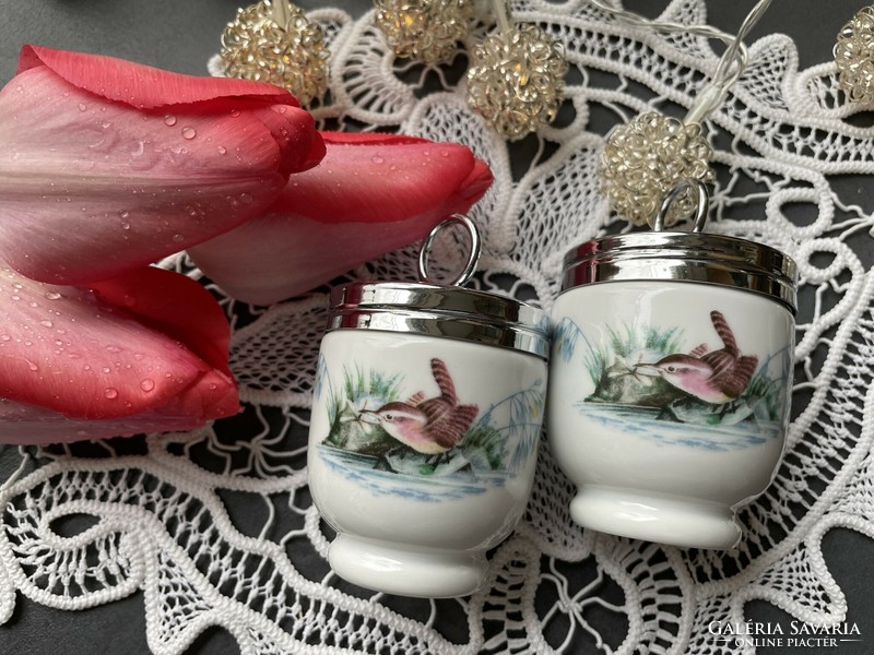 Royal Worcester angol porcelán tojásfőző párban bájos kismadarakkal