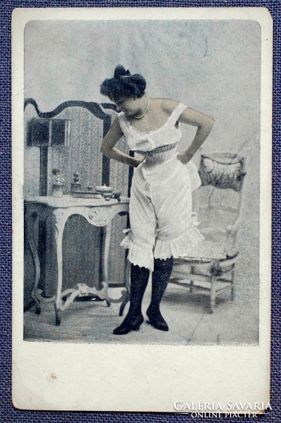 Antique spicy photo postcard - undressing/dressing lady