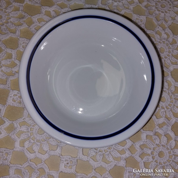 Alföldi menzás, fehér kék csíkkal porcelán kompótos, savanyúságos tányér, tálka