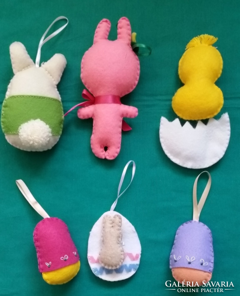6 charming Easter textile figures, bunny, egg, chicken, matryoshka doll