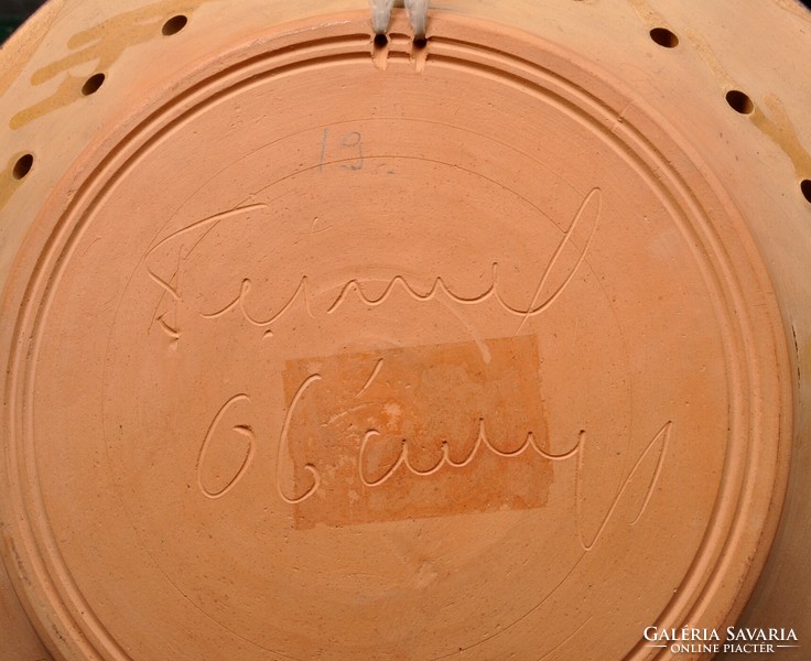 Teimel Óbánya falitányér - szép barna szinű, vésett,- karcolt diszitéssel. 29 cm