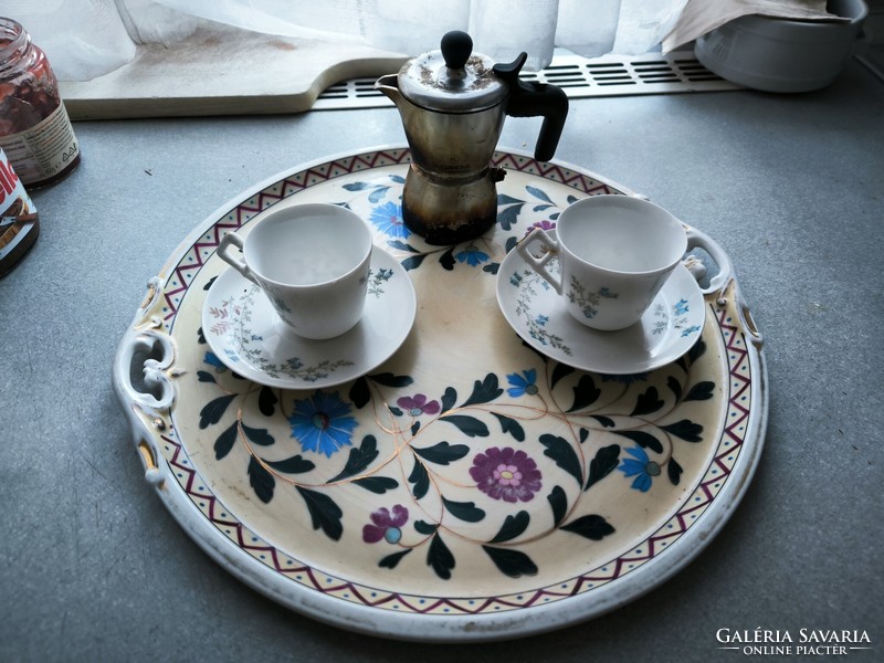 Antik gyönyörű Porcelán füles tàlca, étel ital Kínàló kàvézó tàlca snapszos teàzó