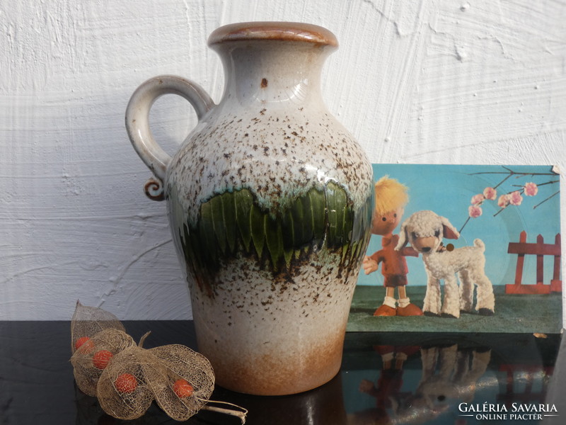 Scheurich Nyugatnémet Kerámia váza(490-25), Zöld-bézs  dekorral az 1960 es évekből!