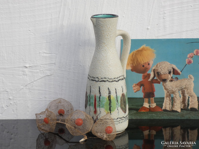 Jasba Nyugatnémet Kerámia váza 1950-es évekből  század közepi hangulatú Váza érdekes dekorral