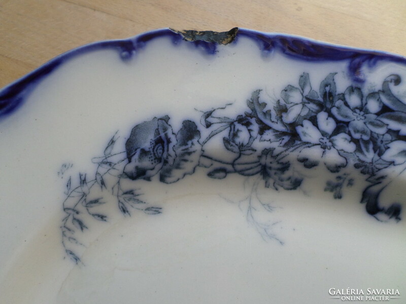 Antique cauldon faience oval bowl - edge flaw