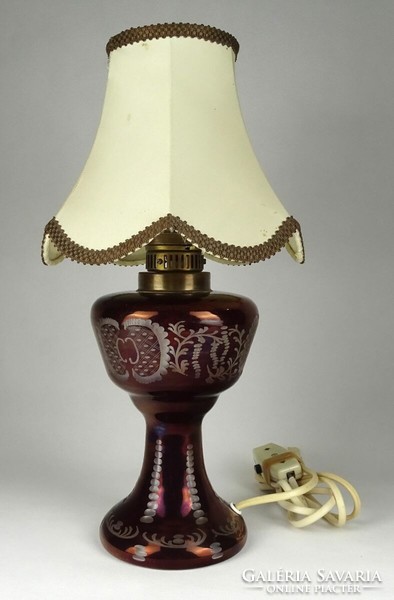 1Q765 old burgundy ground glass table lamp 38 cm