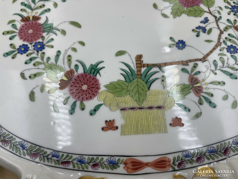 Herend's special, openwork edged large colorful Indian flower basket pattern offering bowl