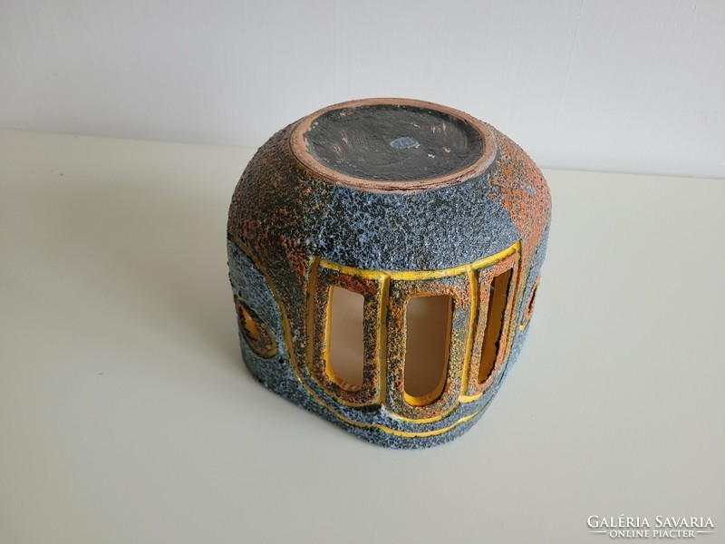 Old retro larger openwork glazed ceramic flower pot mid century
