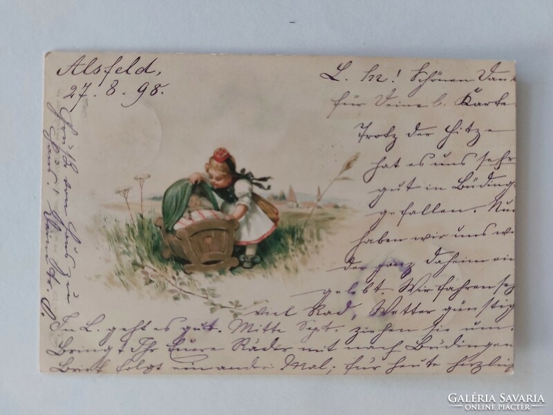 Old postcard litho postcard baby girl