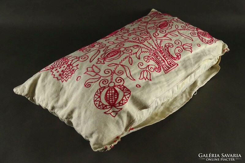 1Q759 old embroidered red tulip pillow linen pillow 30 x 53 cm