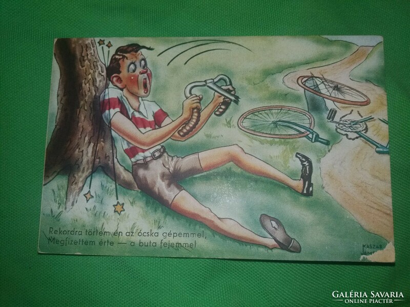 Antik 1920-30. Kaszás Jámbor humoros képeslap :Rekordra törtem, megfizettem képek szerint Barasits