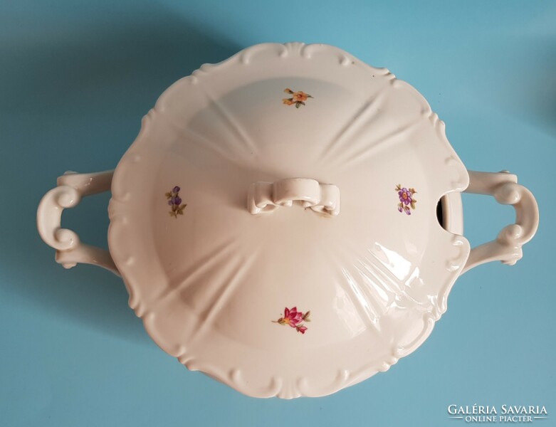 Zsolnay soup bowl with small floral shield seal