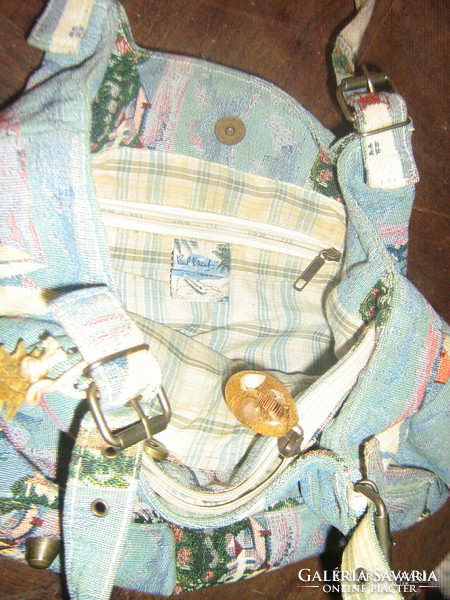 Aranyos vintage gépi gobelin szőttes Paul Brent színes mintás táska