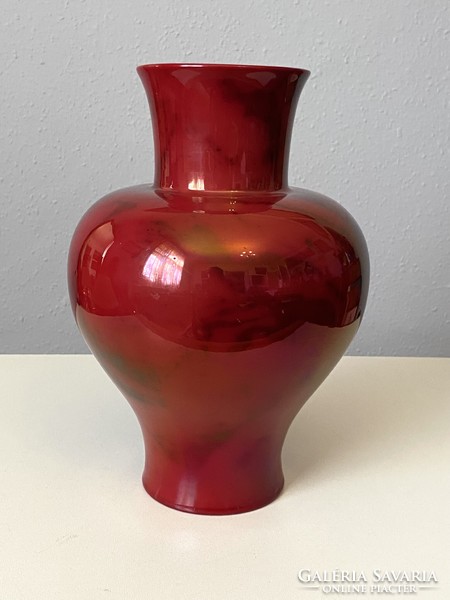Zsolnay porcelain vase with oxblood glaze shield seal 28 cm