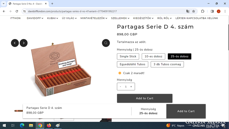 Cuban cigar original 'partagas d no. In a 4' wooden gift box, 25 threads, original purebred havanna.