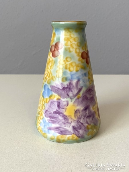 Zsolnay flower painted porcelain vase 13.5 Cm