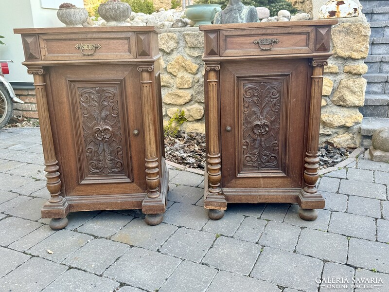 Pair of carved pewter nightstands