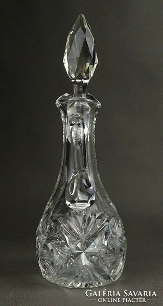 1Q768 old polished crystal oil vinegar bottle with stopper 21 cm