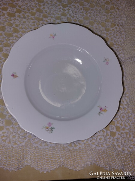 Zsolnay rózsaszín kisvirágos porcelán mély tányér, 6db