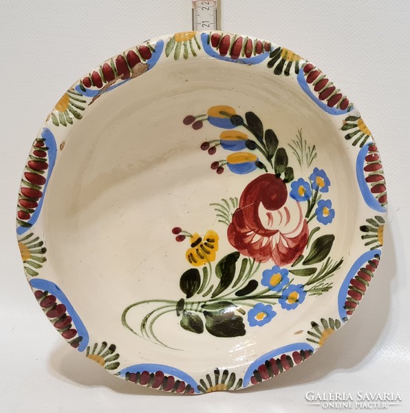 Hódmezővásárhely, colorful flower pattern, white glazed folk ceramic wall plate (2983)