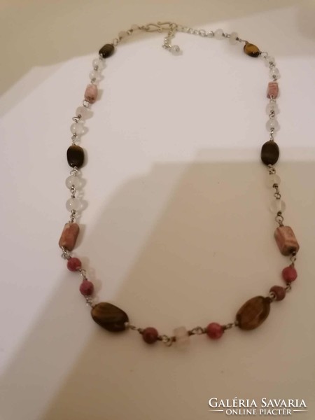 New! Necklace made of minerals (rhodochrosite-tiger's eye-mountain crystal)