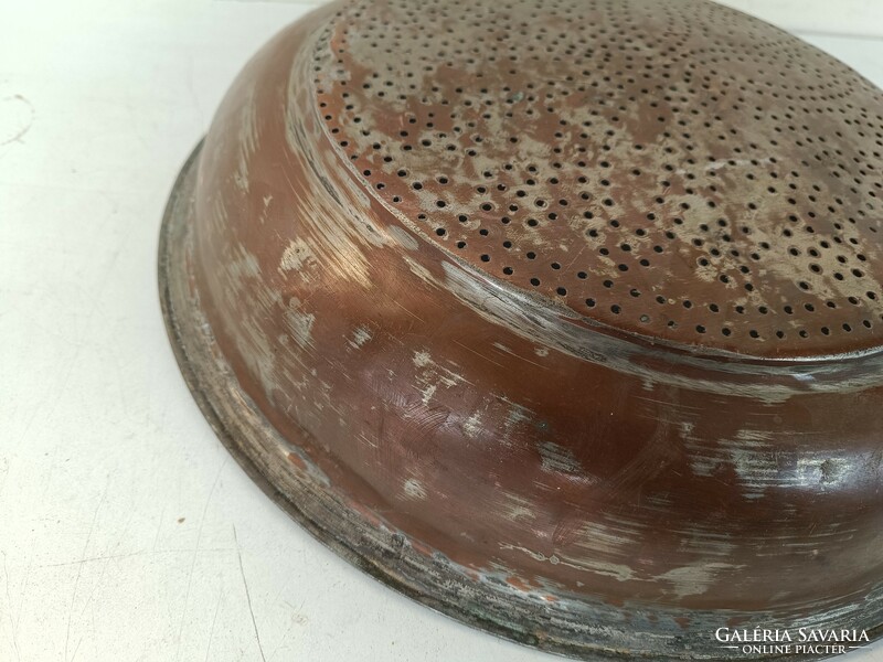 Antique kitchen tool large red copper filter with traces of tin plating 351 8601